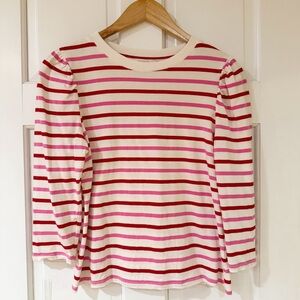 ⚡️ Skies Are Blue Striped Puff Shoulder Long Sleeve Top | Size M